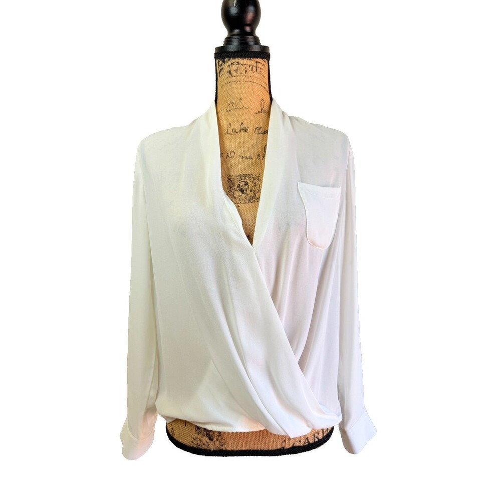 Topshop Ivory Wrap Surplice Blouse Long Sleeve Pocket Top US 4 UK 8